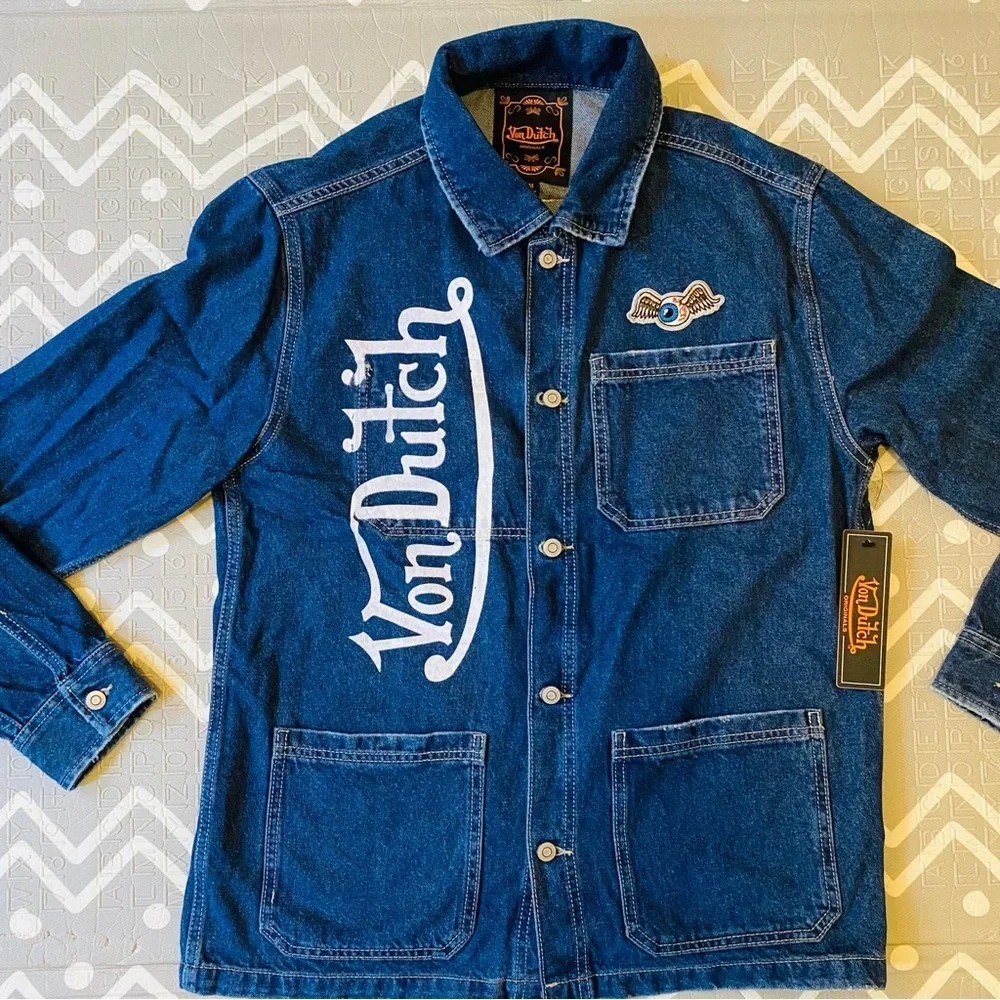 Von Dutch vintage retro embroidered denim shirt jacket Medium